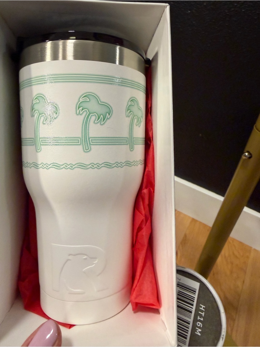 White Insulated Tumbler with Mint Palm Design